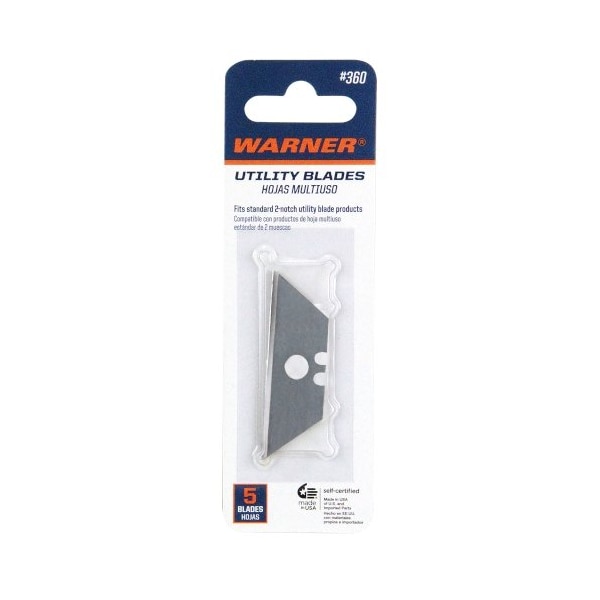 Warner Heavy Duty Utility Blades, Card of 5, .025", (2 notches & ctr hole) 360 - main